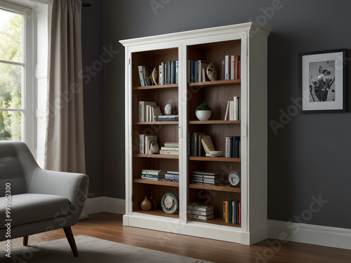 Wooden Hidden Door Bookcase with White Painted Finish for Small Spaces and Secret Rooms