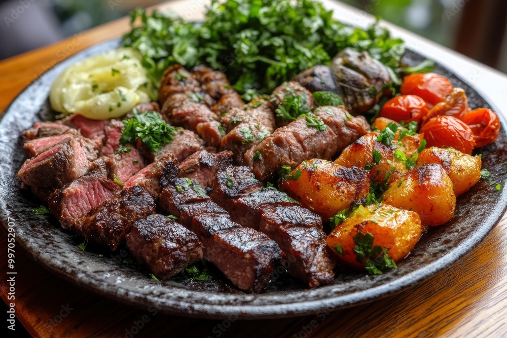 Grilled plate mix assortment meat - generative ai Grilled plate mix assortment meat - generative ai