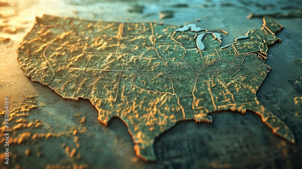 Fototapeta premium Stylized 3d rendering of the united states map showcasing state boundaries