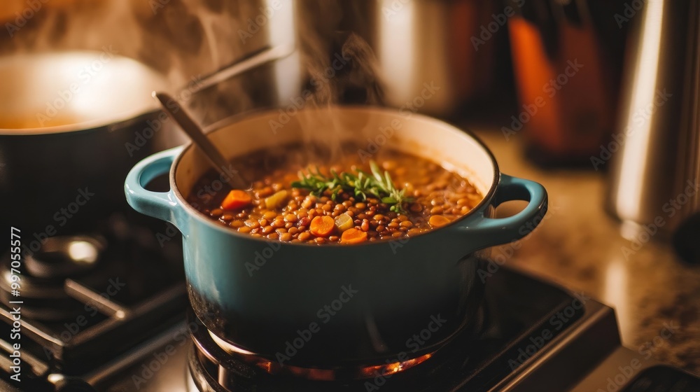 A hearty lentil soup, packed with protein-rich lentils and vegetables, served in a cozy kitchen setting, showcasing resilience and nourishment. A hearty lentil soup, packed with protein-rich lentils and vegetables, served in a cozy kitchen setting, showcasing resilience and nourishment.