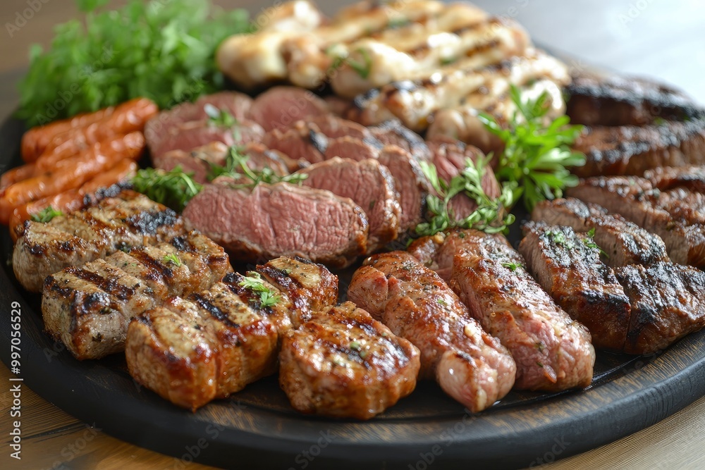 Grilled plate mix assortment meat - generative ai Grilled plate mix assortment meat - generative ai