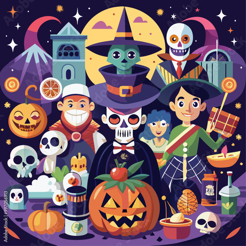 A Halloween horror terrifying pumpkin with a wallpaper background banner that glows and emits smoke.