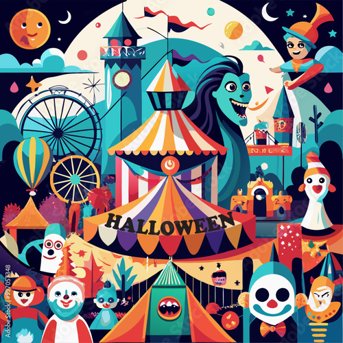 A background of smoke and a terrifying pumpkin for Halloween illustration poster