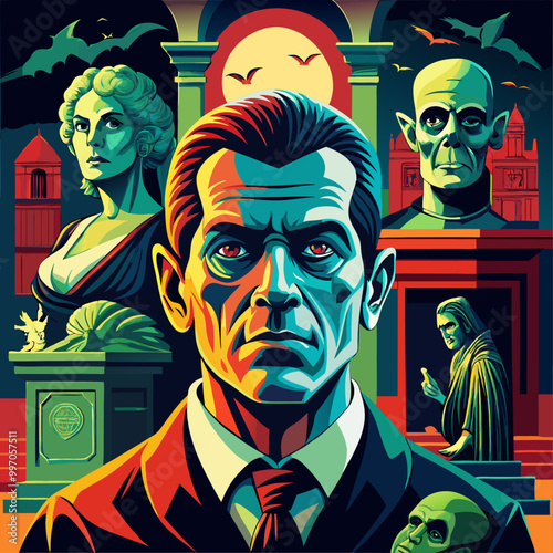 A background of smoke and a terrifying pumpkin for Halloween illustration poster