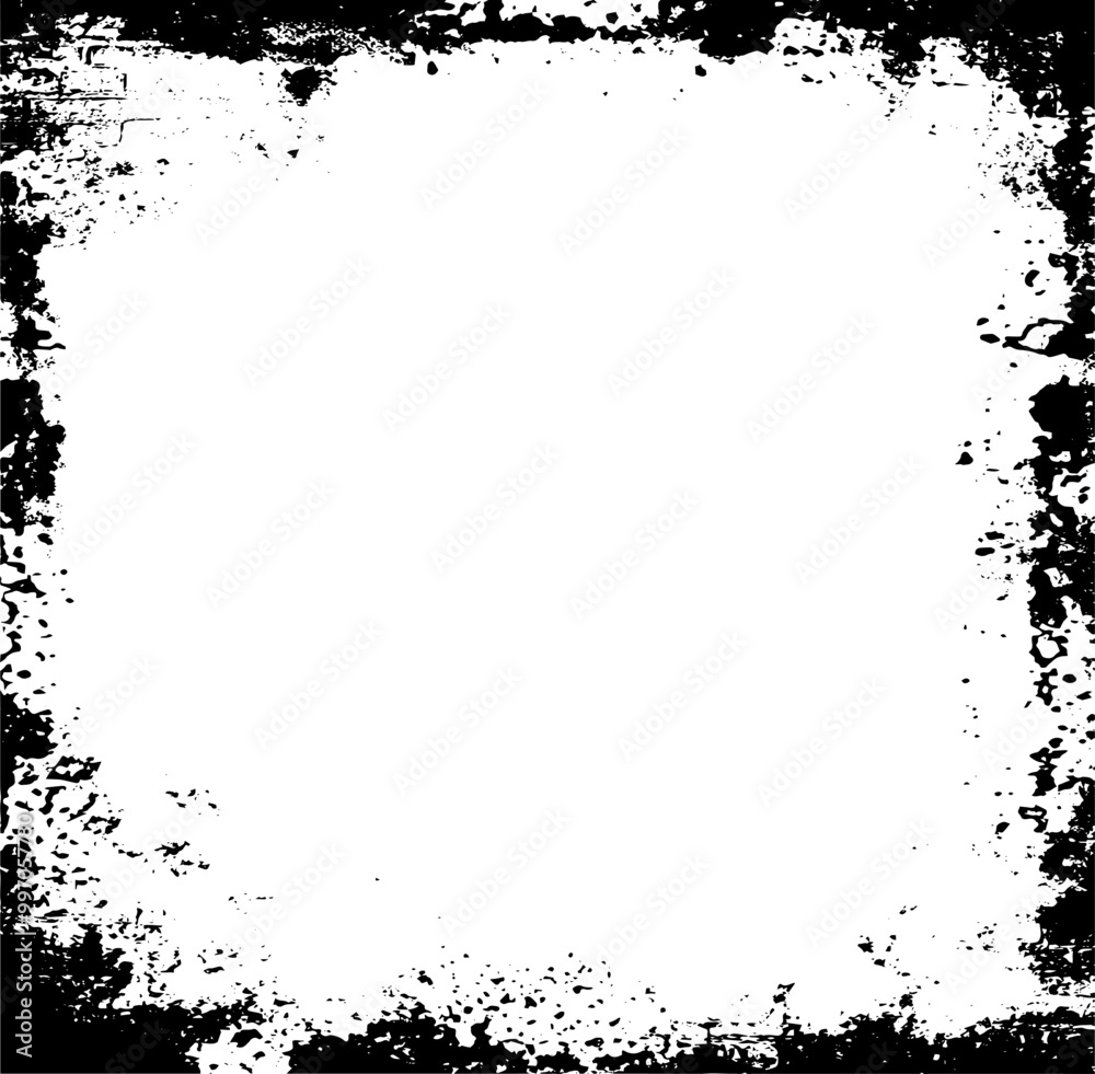 Monochrome texture composed of irregular graphic elements. Distressed uneven grunge background. Abstract vector illustration. Overlay for interesting effect and depth. Isolated on white background.