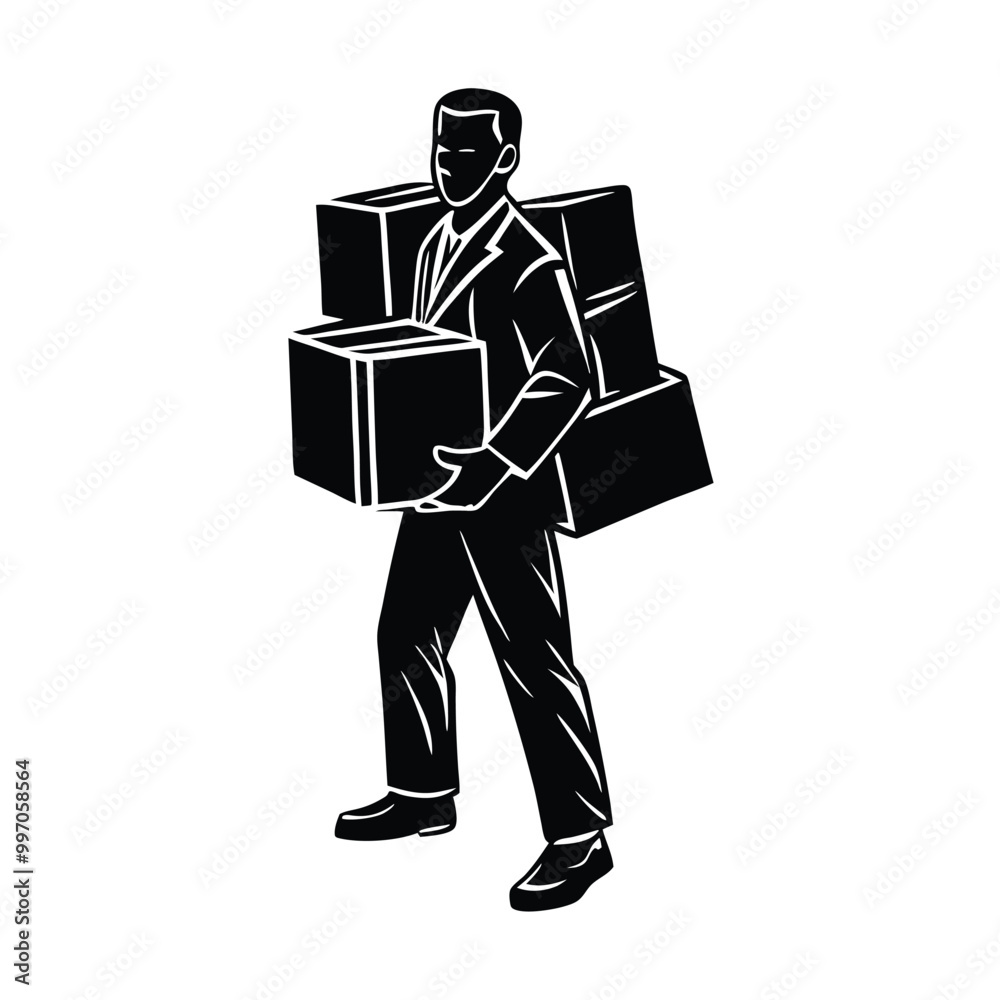 a man holding boxes, vector silhouette, isolated white background, a man holding boxes, vector silhouette, isolated white background,