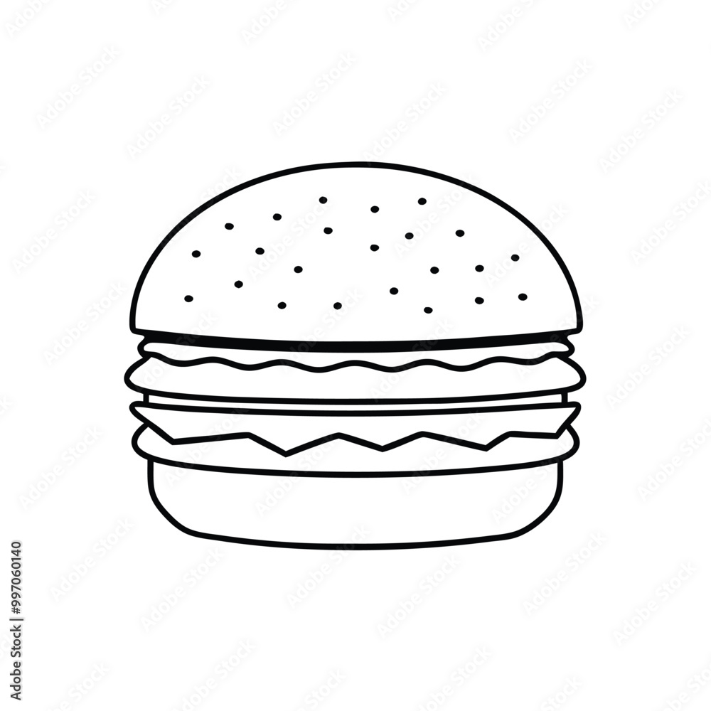 Burger vector, outline, silhouette, isolated white background Burger vector, outline, silhouette, isolated white background
