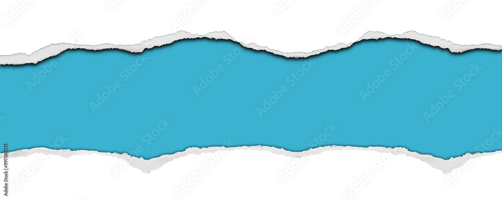 Hole ripped in white paper on blue background Hole ripped in white paper on blue background