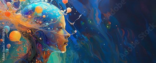 Abstract humanoid artificial intelligence dreamy painting technology concept