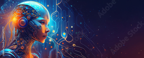 Abstract humanoid artificial intelligence painting technology concept