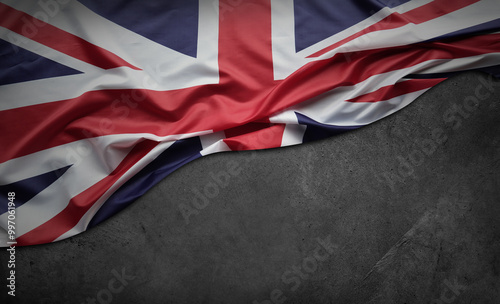 Union Jack flag on grey concrete