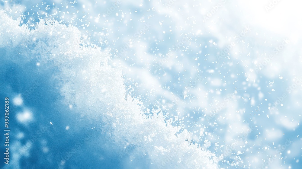A light blue background adorned with gently falling snowflakes, creating a soft, airy atmosphere. The design includes ample blank space in the center, perfect for adding promotional text or holiday me A light blue background adorned with gently falling snowflakes, creating a soft, airy atmosphere. The design includes ample blank space in the center, perfect for adding promotional text or holiday me