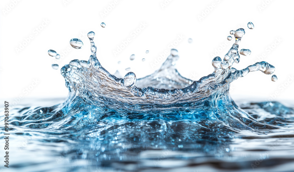 A splash of water with many small droplets. The water is blue and the splash is large A splash of water with many small droplets. The water is blue and the splash is large