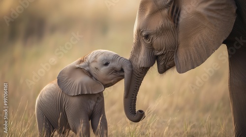 Tender Elephant Calf Bonding with Mother