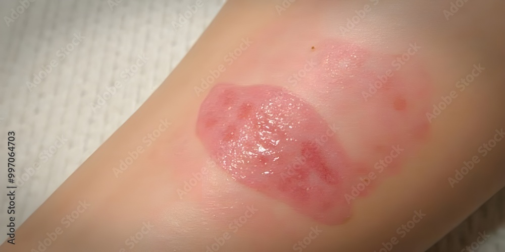 Fototapeta premium Skin Burn Injury with Red Blistered Wound on Arm
