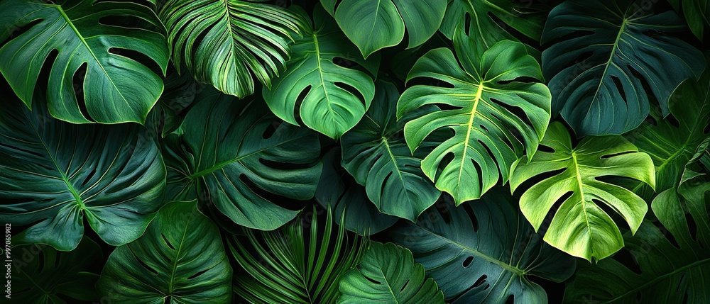 Lush green tropical leaves texture. Lush green tropical leaves texture.