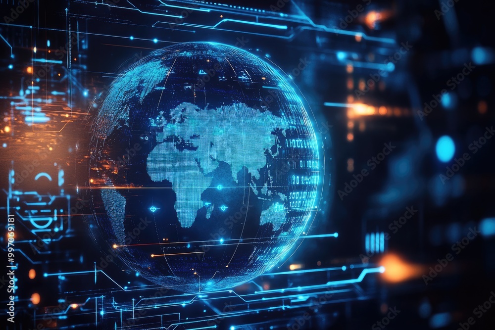 Virtual Network Security: Earth Globe, Fingerprint, and Circuit Concept Virtual Network Security: Earth Globe, Fingerprint, and Circuit Concept