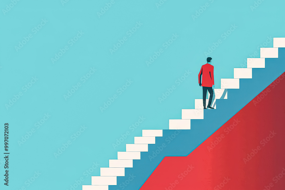 A businessman is climbing up the career ladder, symbolizing professional growth and success in the corporate world. A businessman is climbing up the career ladder, symbolizing professional growth and success in the corporate world.