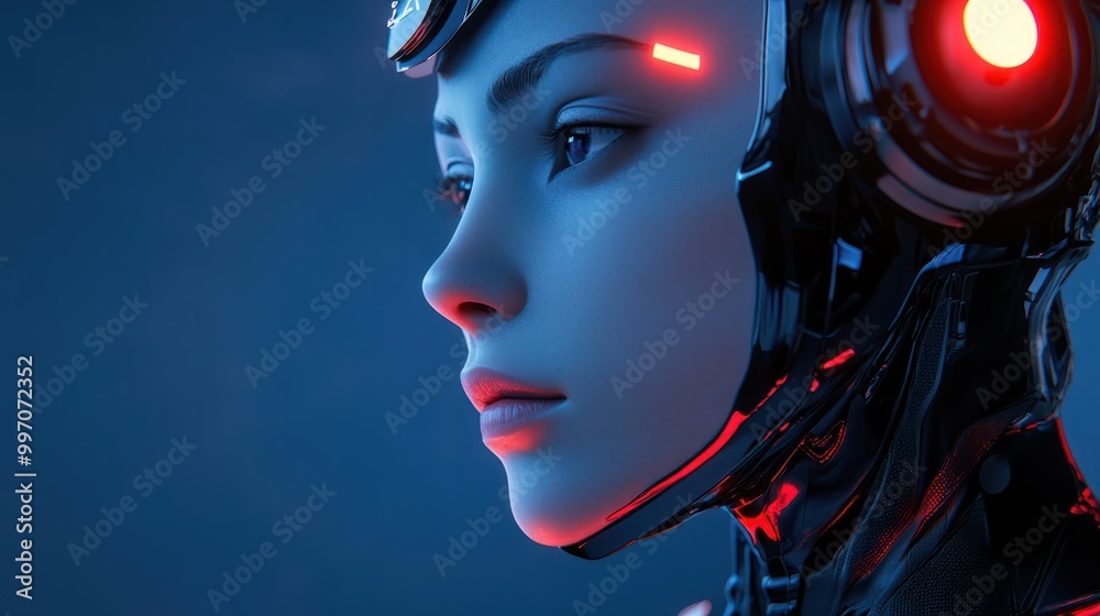 Futuristic AI Android in cinematic lighting, photoreal, realism, porcelan skin created with generative ai technology Futuristic AI Android in cinematic lighting, photoreal, realism, porcelan skin created with generative ai technology