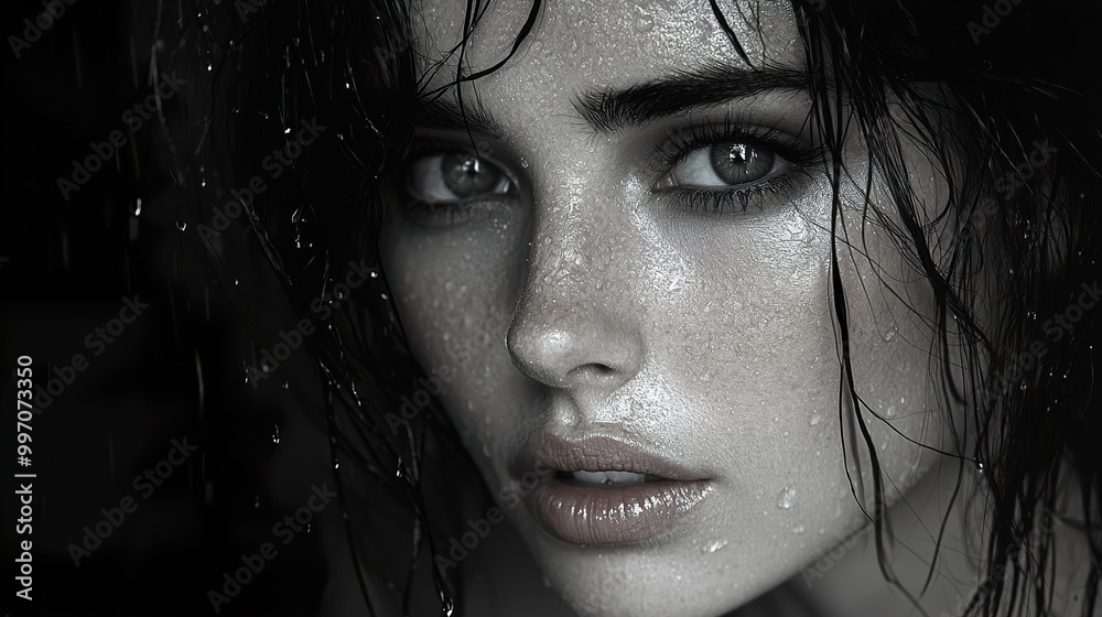 Close-up Portrait of a Woman with Wet Hair and Skin Close-up Portrait of a Woman with Wet Hair and Skin