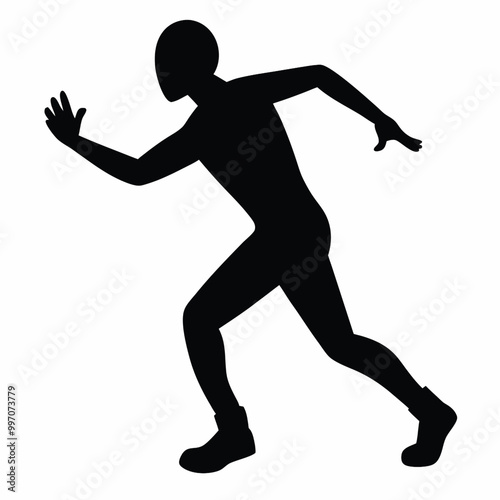 a black silhouette of a person in a running pose. The person appears to be in mid-stride, 