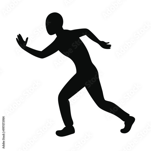 a black silhouette of a person in a running pose. The person appears to be in mid-stride, 