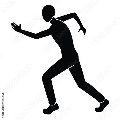 a black silhouette of a person in a running pose. The person appears to be in mid-stride, 