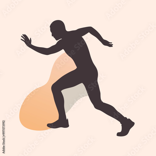 a black silhouette of a person in a running pose. The person appears to be in mid-stride, 