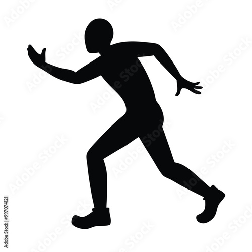 a black silhouette of a person in a running pose. The person appears to be in mid-stride, 