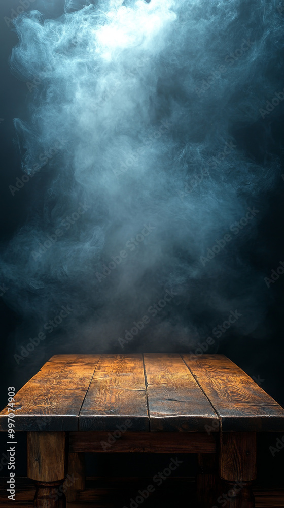 Rustic wooden table with smoke background. Rustic wooden table with smoke background.