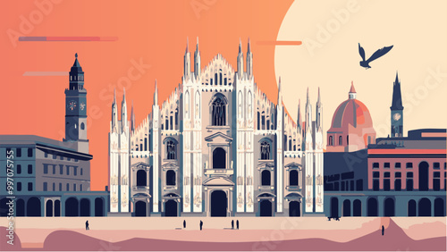 Italian Icon Milan's Duomo Against a Vibrant Sky