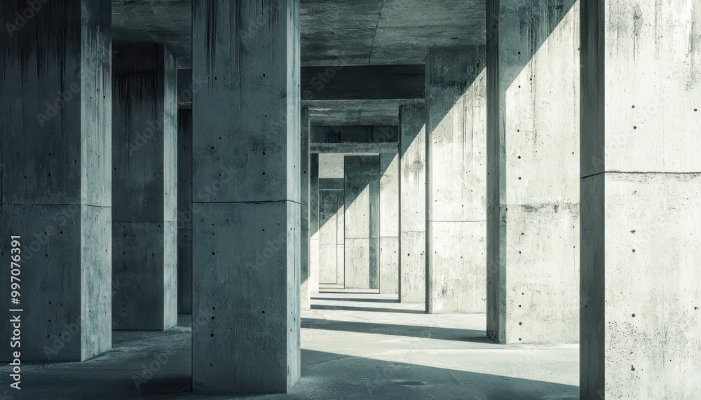 Realistic depiction of sturdy concrete columns used in major infrastructure projects, detailed in texture.