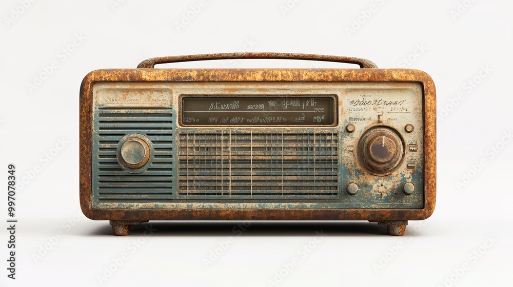 An old-fashioned radio sits by itself against a blank white background, inviting you to take a closer look at its faded details and nostalgic charm. An old-fashioned radio sits by itself against a blank white background, inviting you to take a closer look at its faded details and nostalgic charm.
