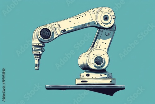 Sketch-style vector of an industrial robot arm, highlighted against a blue backdrop to emphasize automation. photo