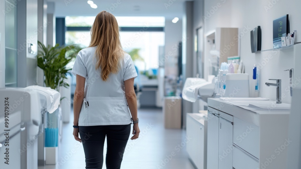 Nurse Walking Through Modern Healthcare Facility Nurse Walking Through Modern Healthcare Facility