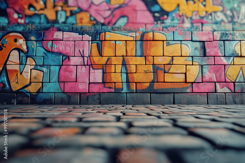 Graffiti wall with colorful art, artist pop art style background backdrop