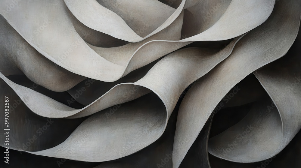 Evocative abstract artwork consisting of grayscale flowing forms captured in motion, presenting a visually stunning piece that represents fluidity and seamless transitions. Evocative abstract artwork consisting of grayscale flowing forms captured in motion, presenting a visually stunning piece that represents fluidity and seamless transitions.