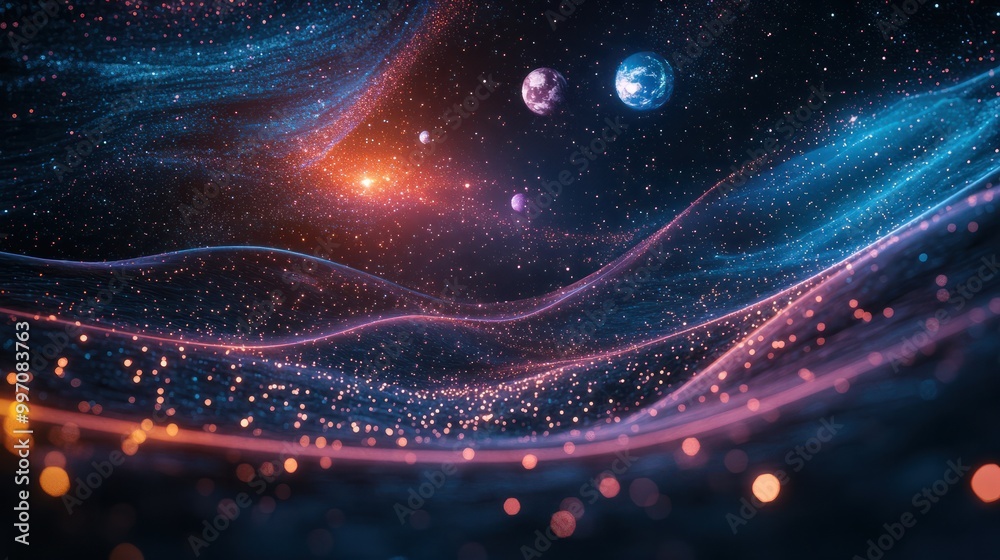 Fototapeta premium The concept of big data or sales funnel in the shape of a starry sky or space, with points, lines, and shapes forming planets, stars, and the universe. Modern business and marketing concept.