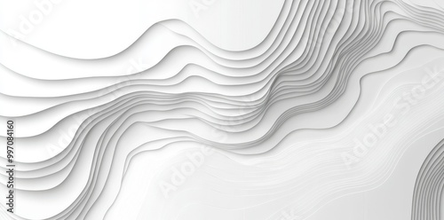 Decorative abstract white wave paper reliefs with curved reliefs background. Artistic abstract pattern with lines. Abstract sea map with geographic contours and topographic contours map background.