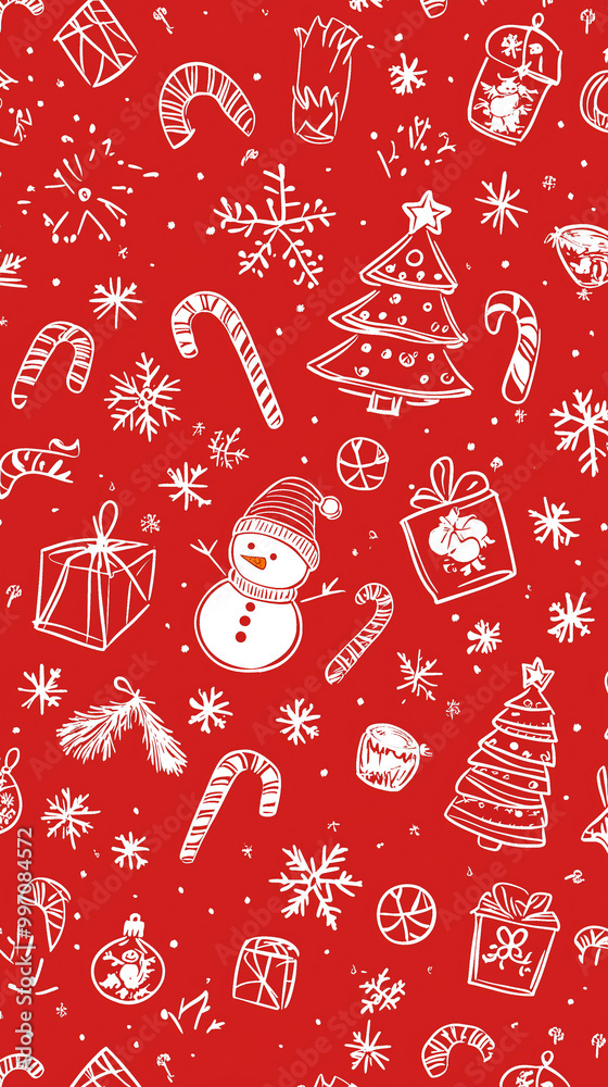 Naklejka premium Christmas Holiday Seamless Pattern with Hand-Drawn Elements