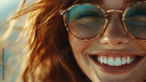 A visually striking side profile shot of a person with flowing auburn hair, wearing eyeglasses, with a blurred focus on the face, bringing the hair into detail.