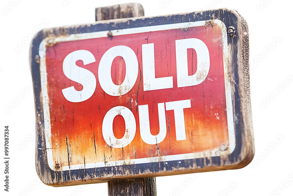 Obraz premium a plate with an inscription SOLD OUT , symbolizing unavailable products or tickets due to high demand.