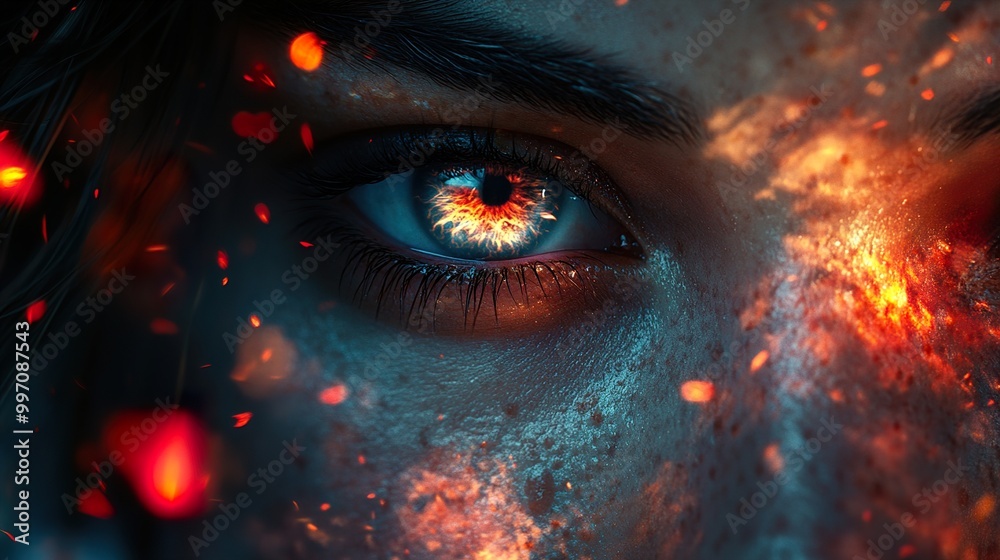 Fiery Gaze: Abstract Digital Art of a Burning Eye