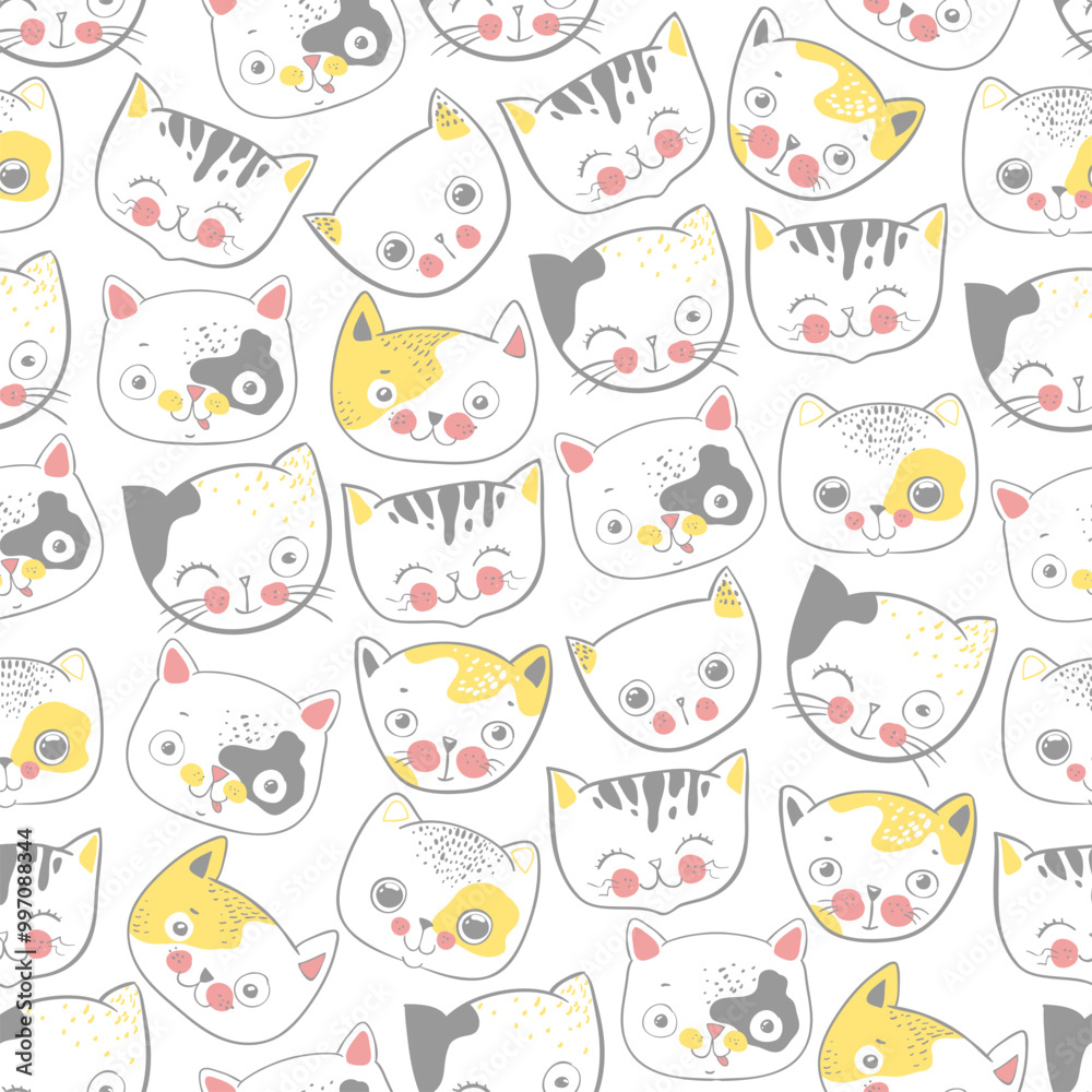 Seamless Pattern with Cartoon Cat Face Design Seamless Pattern with Cartoon Cat Face Design