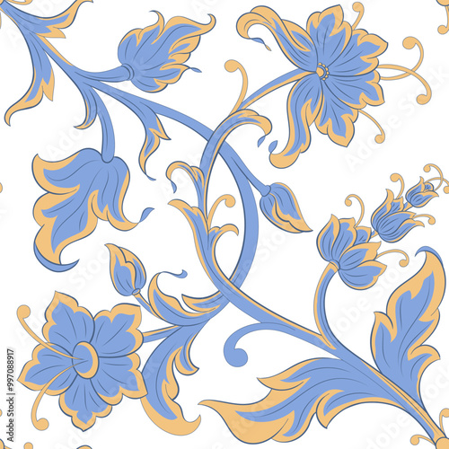 Traditional spanish floral ornament floor tiles. Portuguese motifs. Intricate mosaic pattern design