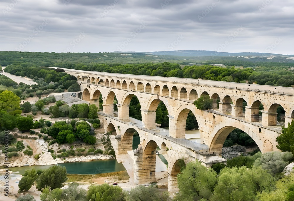Fototapeta premium A view of the Pont du Gard Aqueduct in France