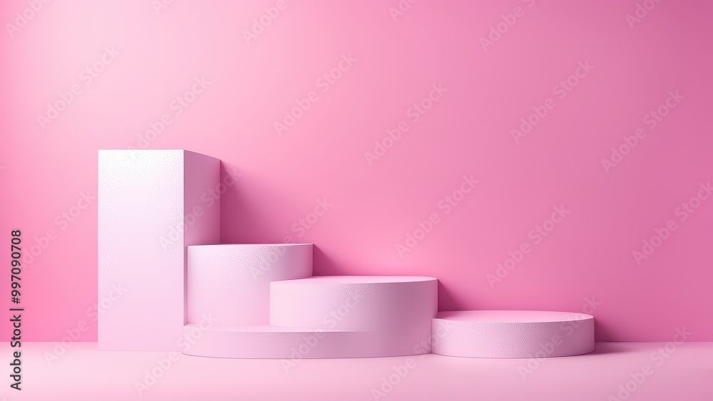 A minimalist pink display featuring geometric shapes, ideal for product showcasing. A minimalist pink display featuring geometric shapes, ideal for product showcasing.