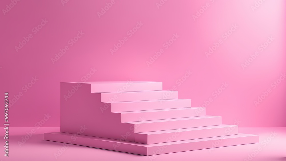 Fototapeta premium A minimalist pink staircase set against a matching background, ideal for photography or display.