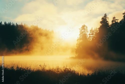 Misty Sunrise in the Forest