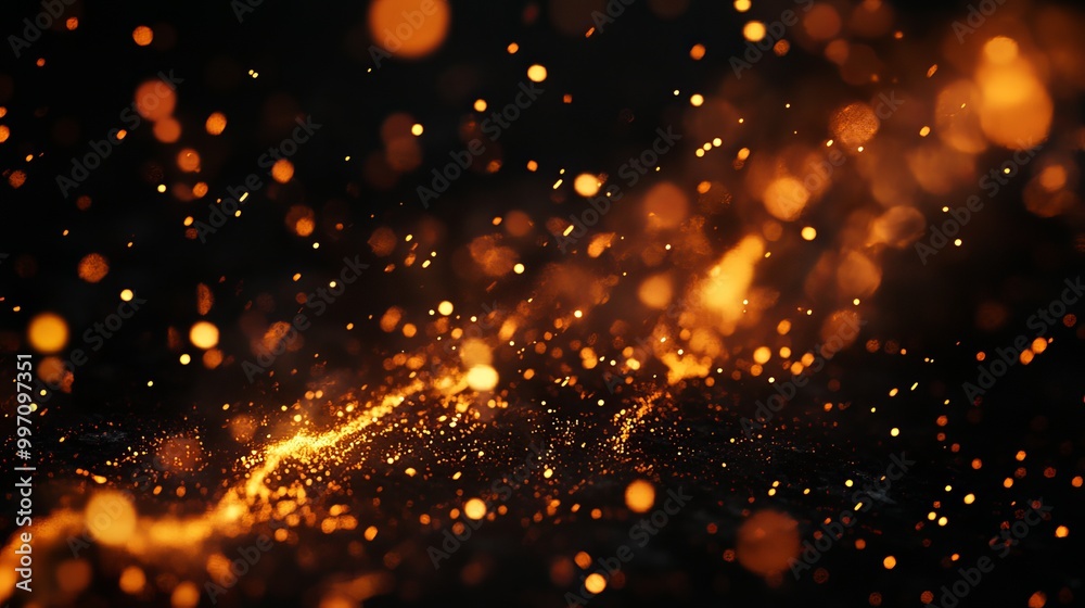 Fire embers spread over a black background, creating sparkling lights. The abstract effect mimics the motion of a bonfire. Fire embers spread over a black background, creating sparkling lights. The abstract effect mimics the motion of a bonfire.